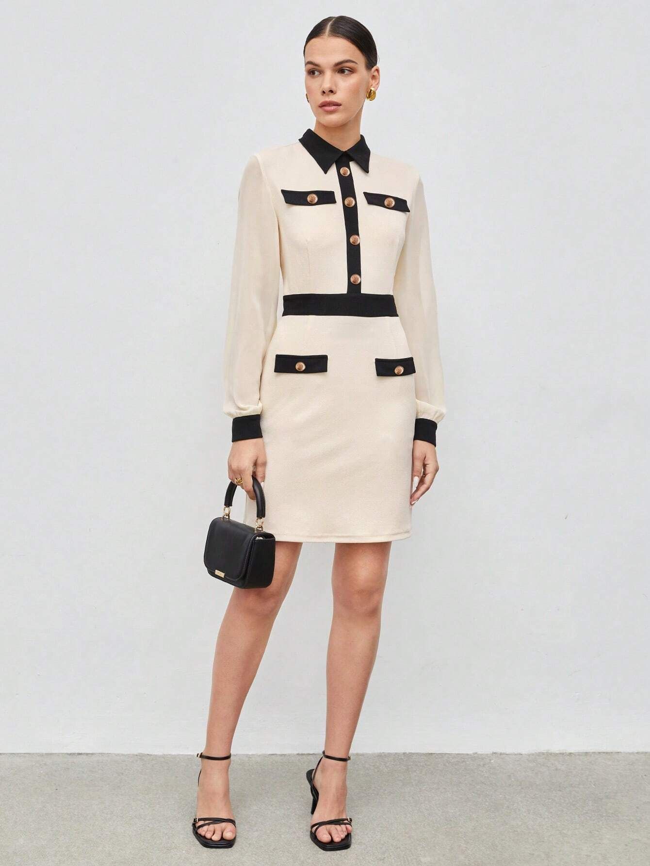 SHEIN BIZwear Contrast Trim Button Front Dress | SHEIN