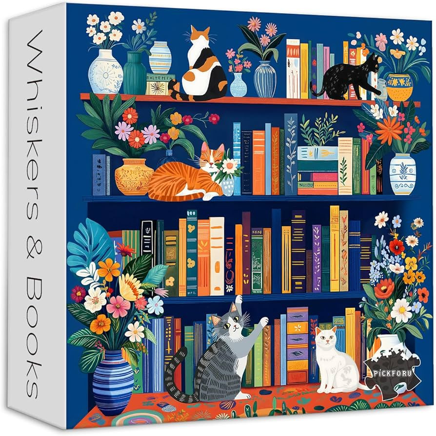 Cat Book Puzzles for Adults 1000 Pieces, PICKFORU Wildflower Pages Jigsaw Puzzle Bookshelf Librar... | Amazon (US)