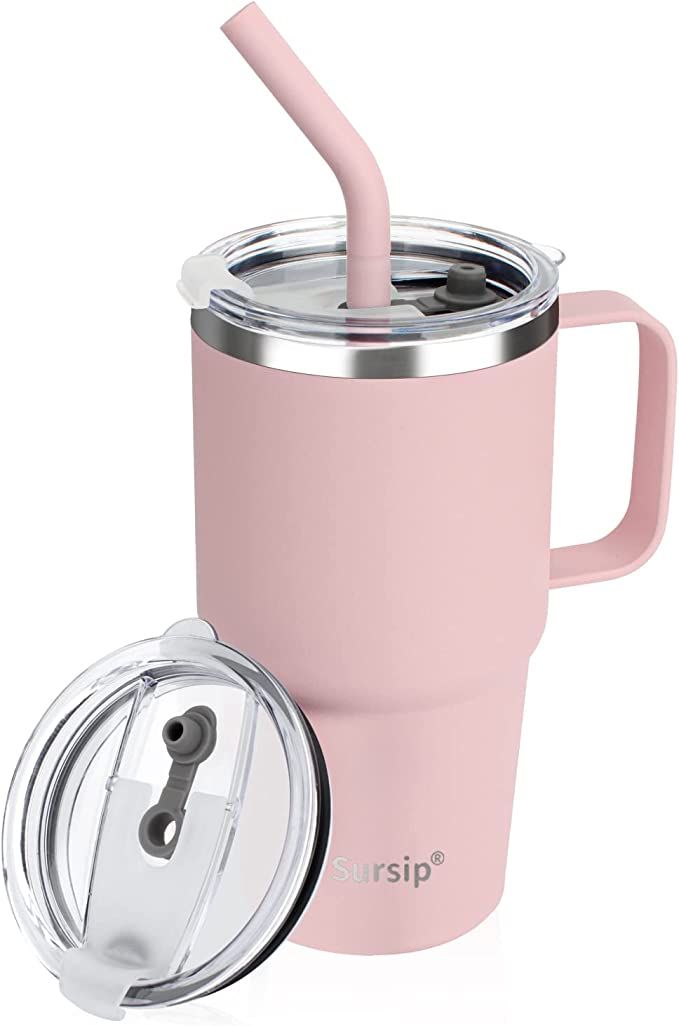 Sursip 24 oz Insulated Cup with Handle, Double Wall Vacuum Stainless Steel Coffee Mug with Straw ... | Amazon (US)