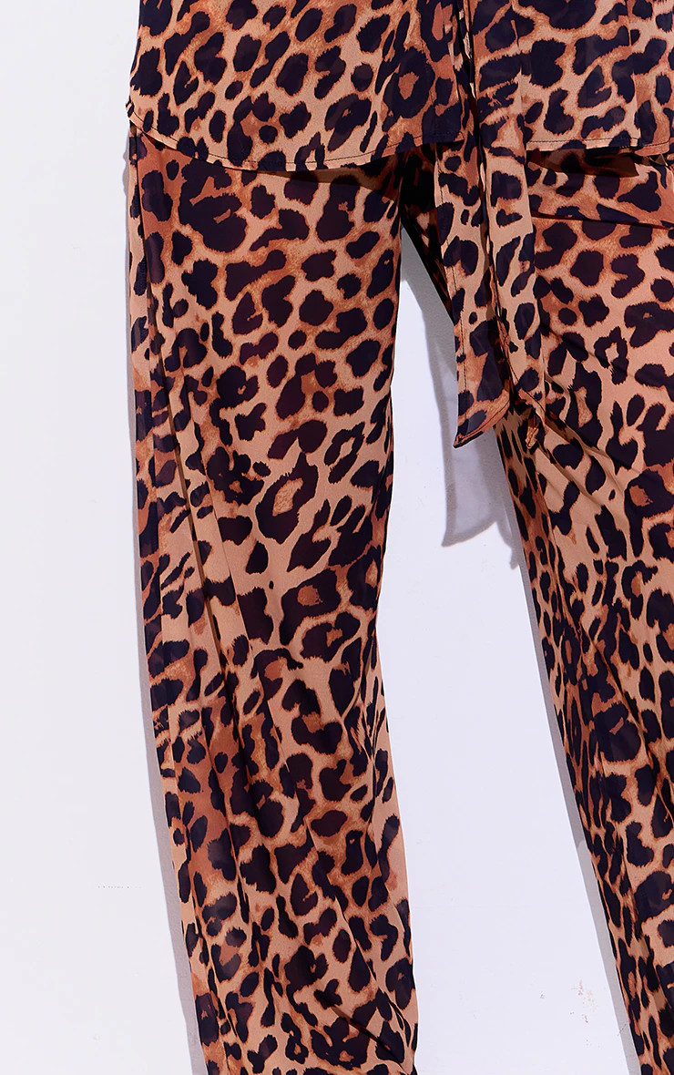 Brown Leopard Print Wide Leg Beach Pants | PrettyLittleThing US
