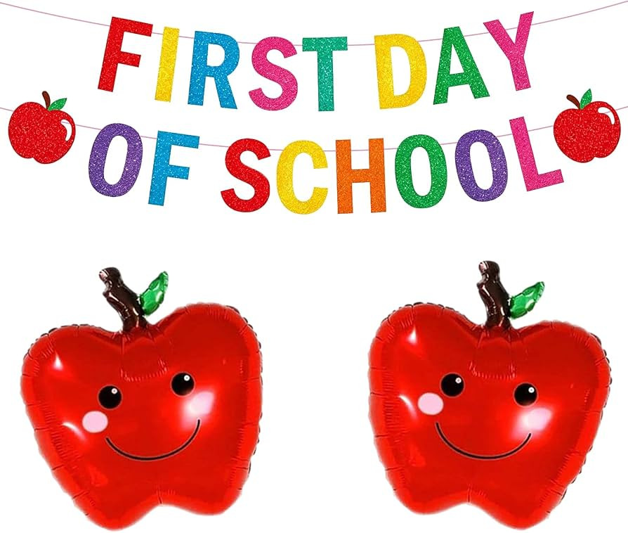 First Day of School Banner Apples Balloons Glitter 1st Day of School Banner | Amazon (US)