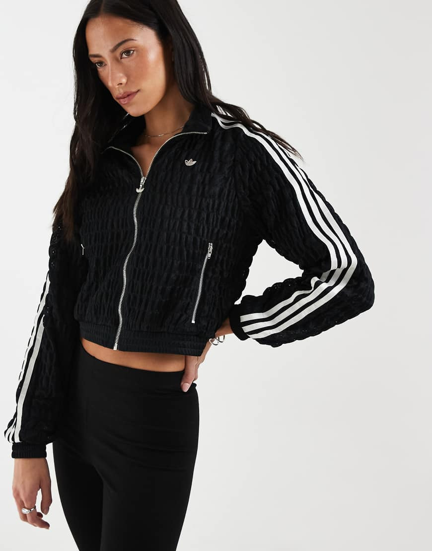 adidas Originals shirred track jacket in black | ASOS (Global)