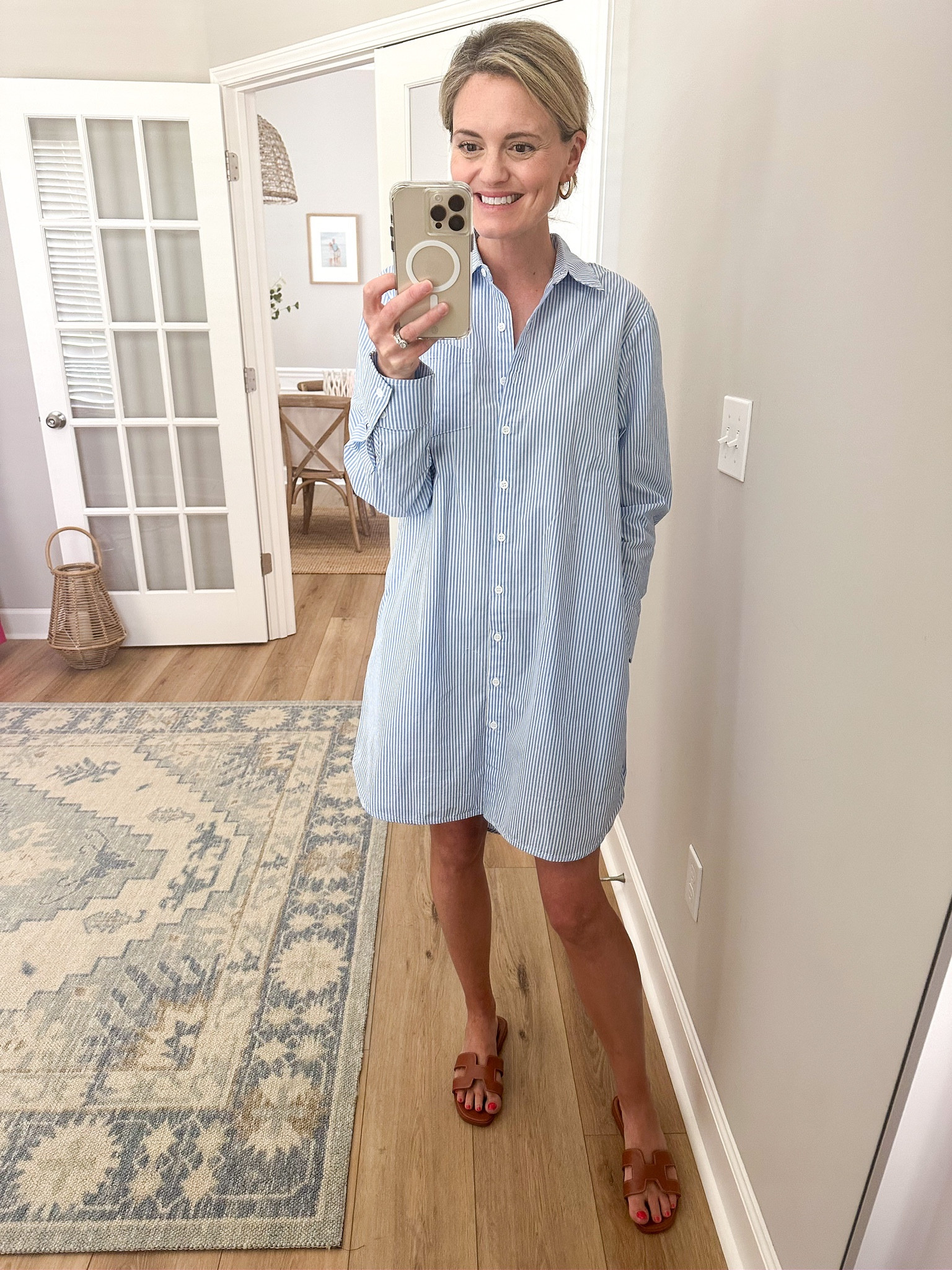 Wear now as a coverup and later with sandals to run errands. Awesome Amazon find in this blue and white striped shirt dress 

#LTKstyletip #LTKunder50 #LTKSeasonal