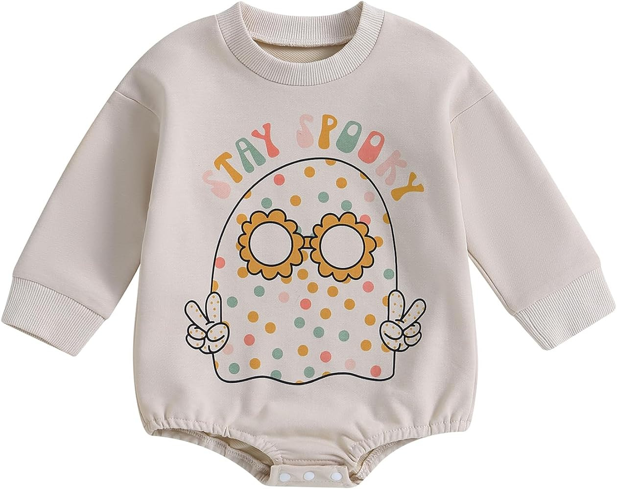 Adobabirl Baby Halloween Outfit Girl Boy Pumpkin Ghost Sweatshirt Romper Oversized Sweater Onesie... | Amazon (US)