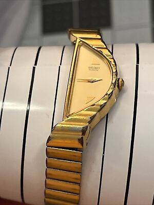 Vintage Seiko 1F20-5D59 Half Moon Watch Women’s Gold Tone Gold Dial +New Battery | eBay US