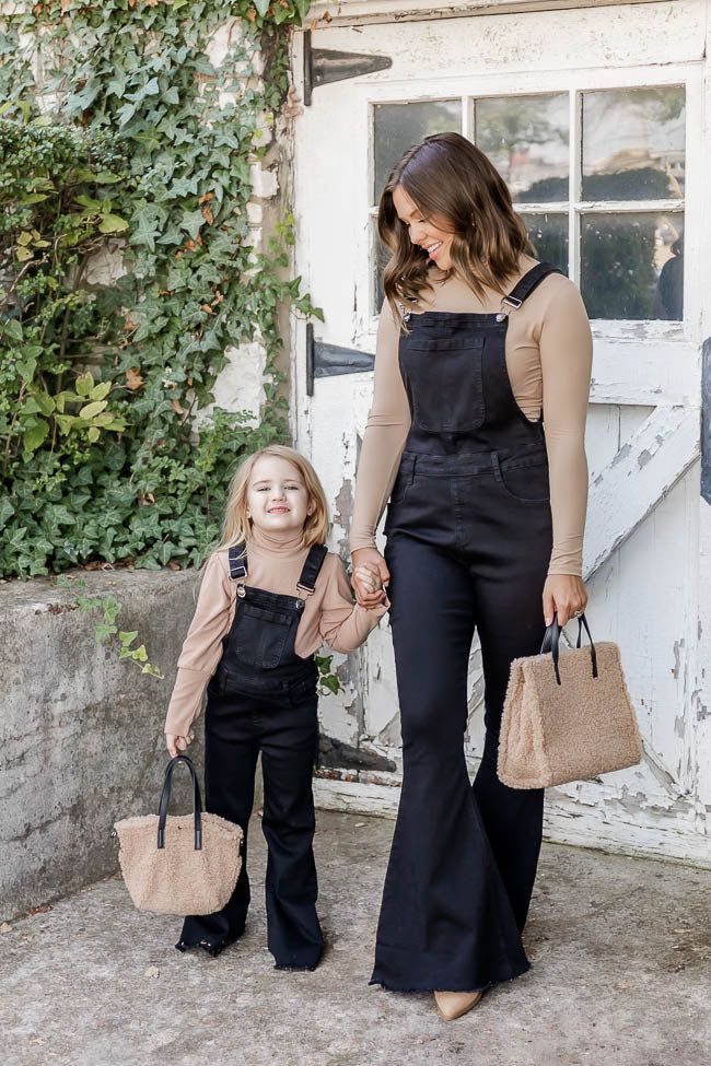 My Baby Loves Me Kids Black Flare Overalls | Pink Lily