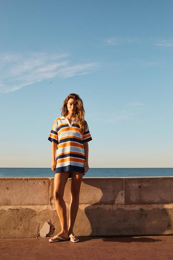 Zara - Striped Knit Polo Dress - Striped - L - Woman | Zara US