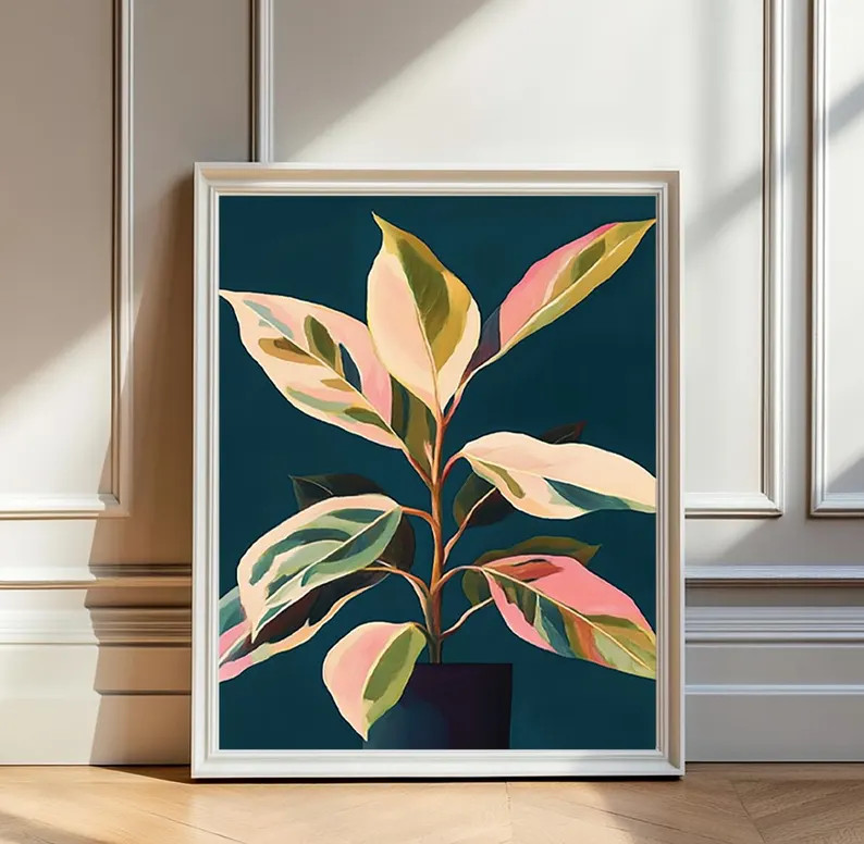 Digital Download Modern Botanical Leaf Printable Art Navy Blue Floral Abstract Plant Wall Art Neu... | Etsy (Global)