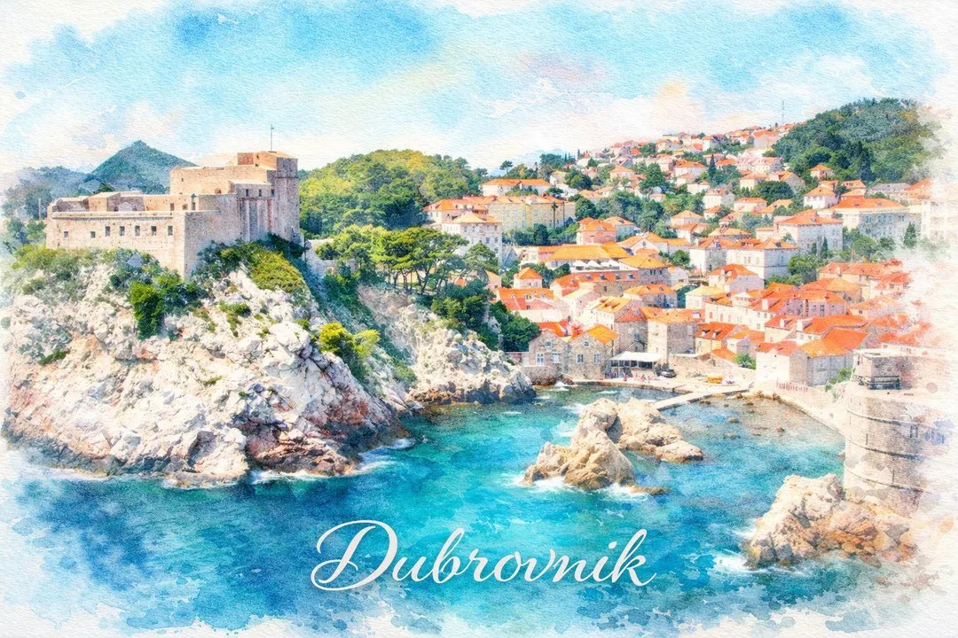 Dubrovnik Croatia Watercolor Art PNG | European Coastal Travel Illustration | Printable Wall Art ... | Etsy (US)
