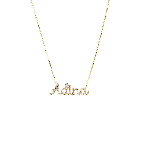 Pave Script Nameplate Necklace | Adina Eden