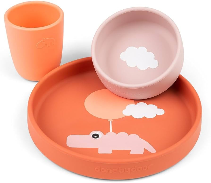 Done by Deer Happy Clouds Papaya Silicone Dinner Set for Kids - 100% Food Grade, Anti-Slip, Heat-... | Amazon (US)