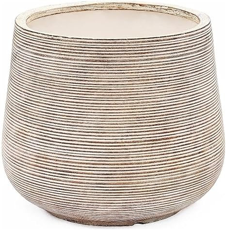 LuxenHome 17" Round Planters for Indoor Plants, Distressed Large Plant Pot | Planter with Drainag... | Amazon (US)