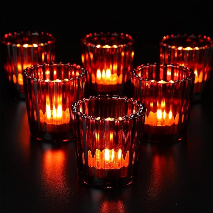 Nuenen 6 Pieces Votive Candle Holders Tealight Candle Holder Ribbed Glass Candle Holder Small Tea... | Amazon (US)