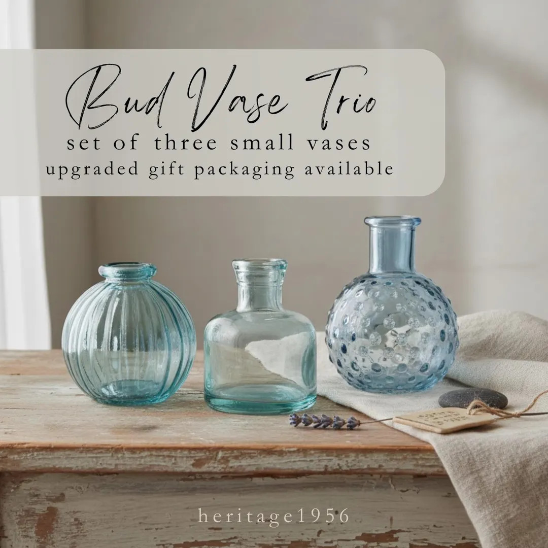 Set of 3 Small Light Blue Glass Bud Vases – Spring Home Decor Trio | Etsy (US)