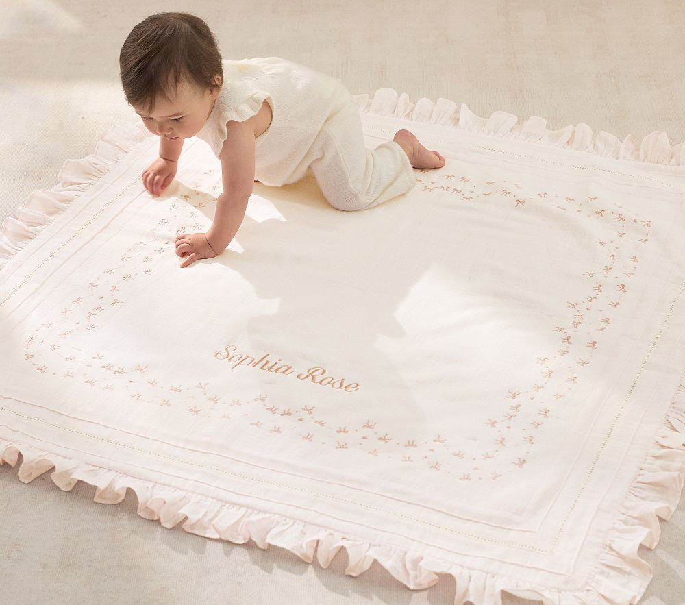 Welcome Home Embroidered Heart Oversized Muslin Baby Blanket | Pottery Barn Kids