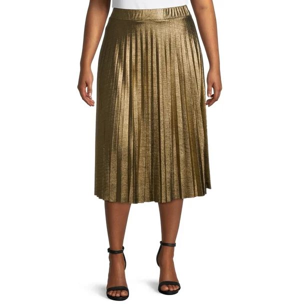 Time and Tru Women’s Metallic Pleated Skirt | Walmart (US)