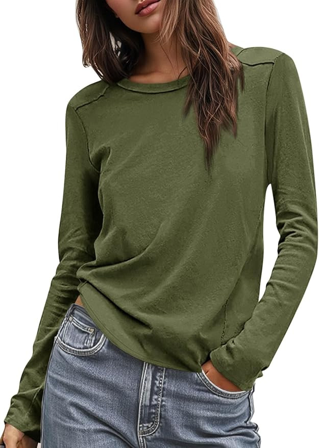 Cicy Bell Womens Long Sleeve Shirts Casual Loose Fit Crew Neck Seam Tunic Tops Fall Basic Tees | Amazon (US)