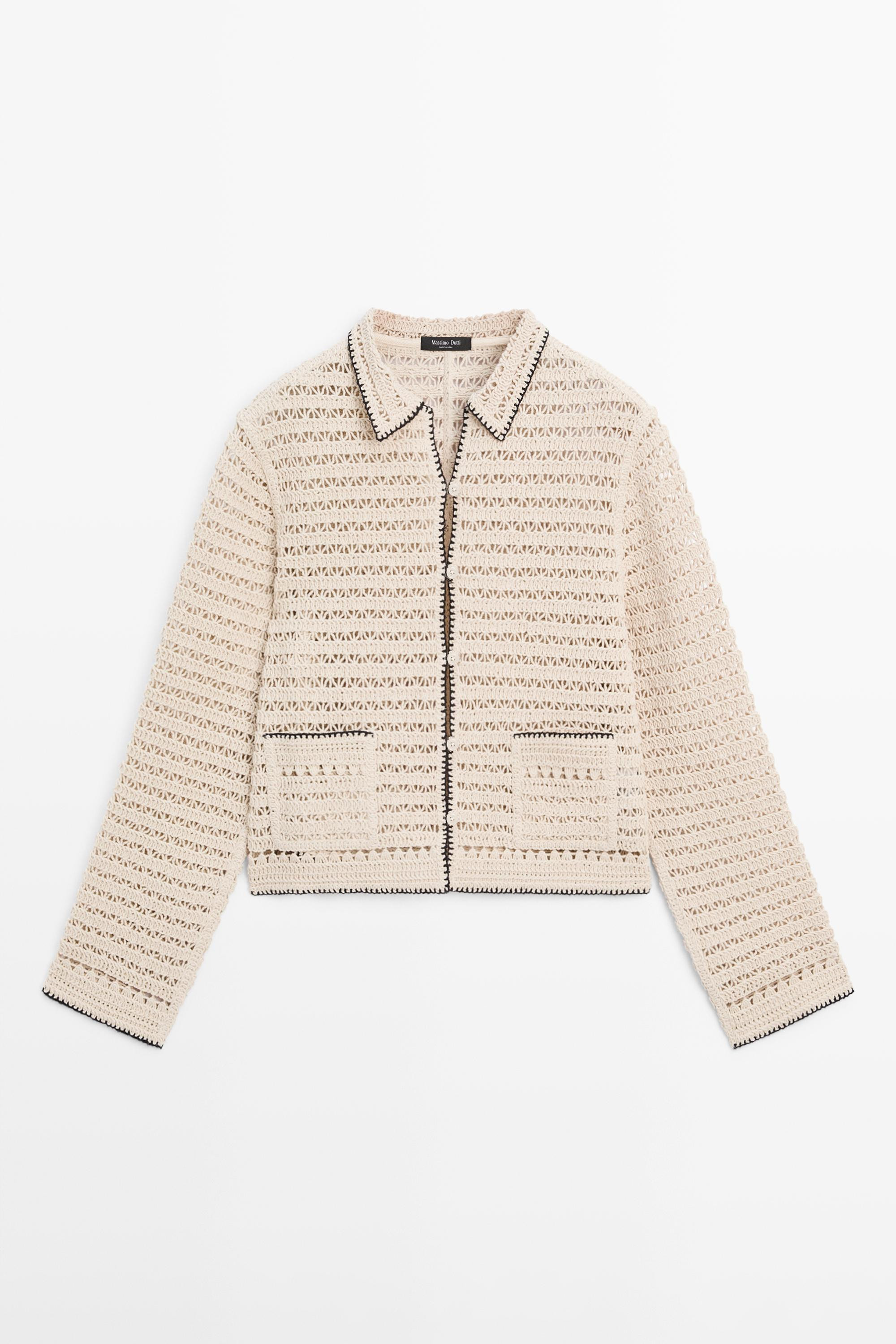 Strickjacke mit Häkelkontrast | Massimo Dutti DE