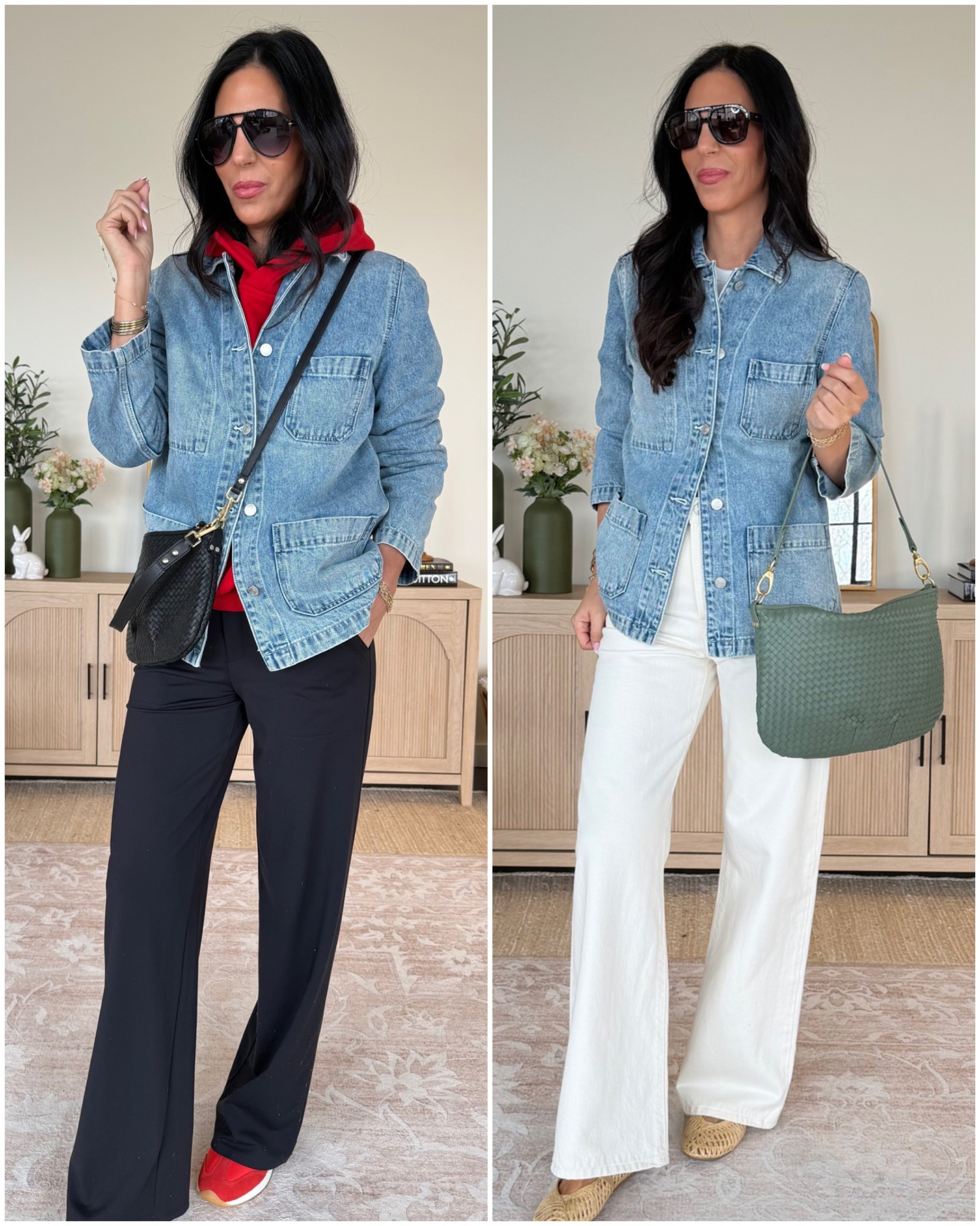 Two ways to wear this @Quince chore denim jacket - small 
100% cotton and the price is fantastic. 
Pants- small tall 
@levi denim - 27 x 32 

#LTKOver40 #LTKU #LTKmomlife