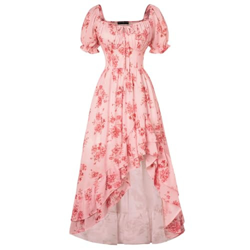Corset Dress Floral Wedding Guest Dress Off Shoulder Flowy Chiffon Dresses for Women Pink L | Amazon (US)