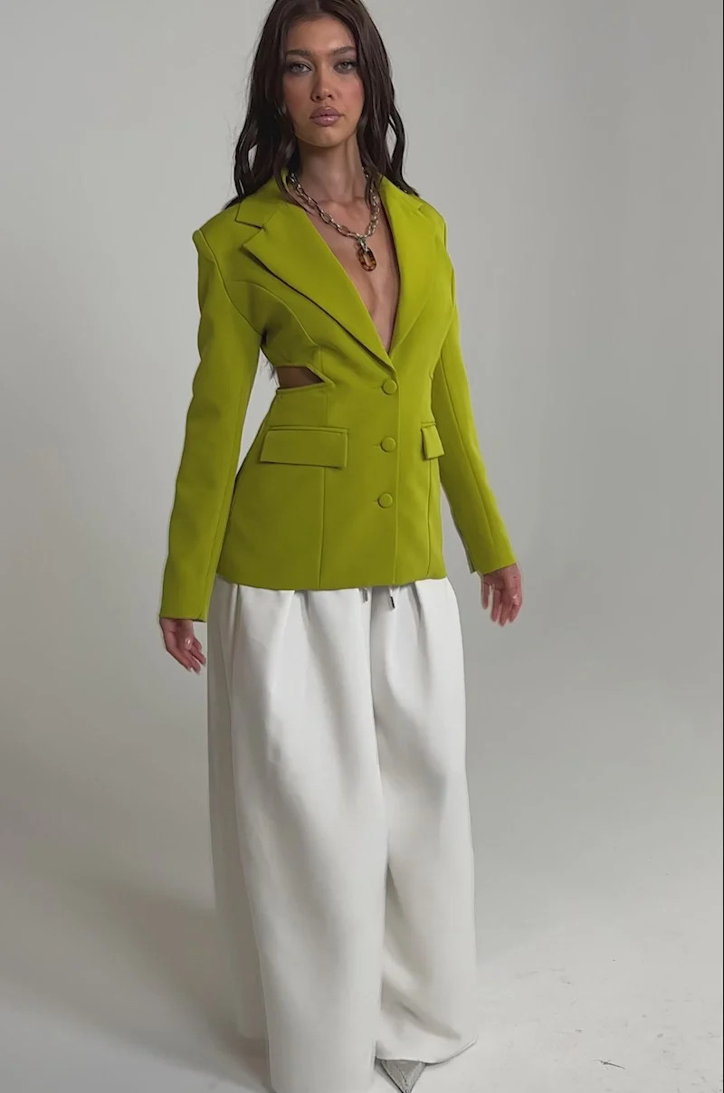 PARTY IN THE BACK CUTOUT BLAZER IN CHARTREUSE | AKIRA