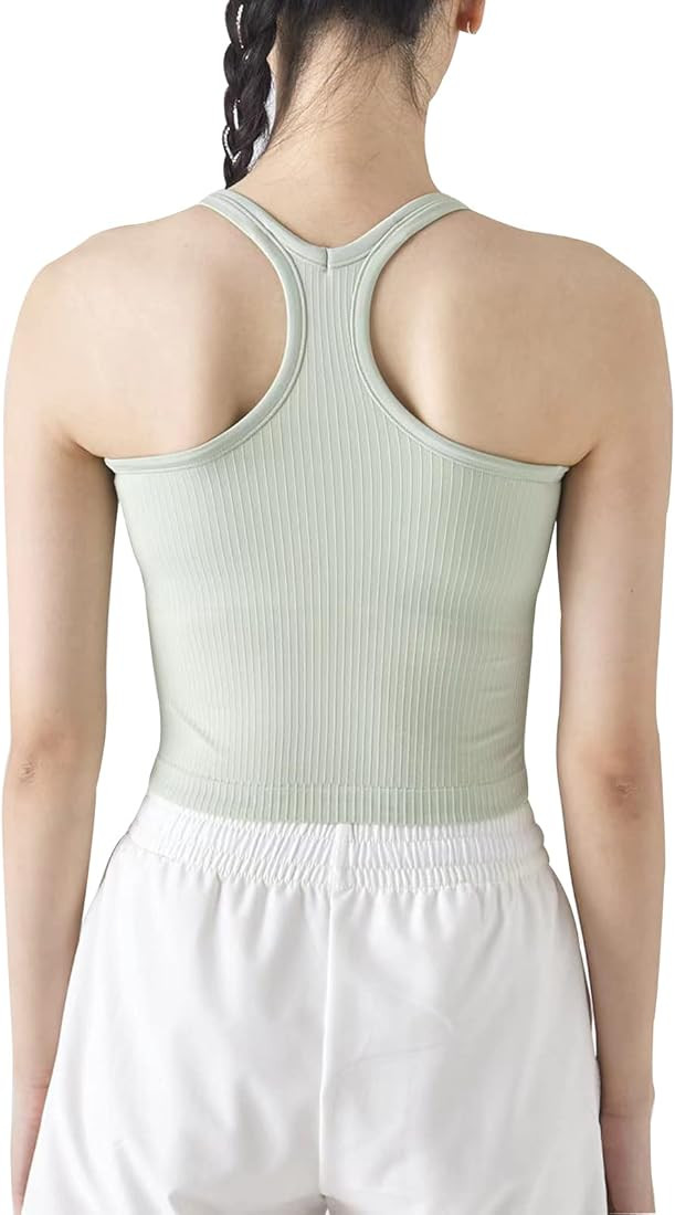 Ribbed Workout Short Racerback Tank Tops for Women with Built in Bra | Amazon (US)