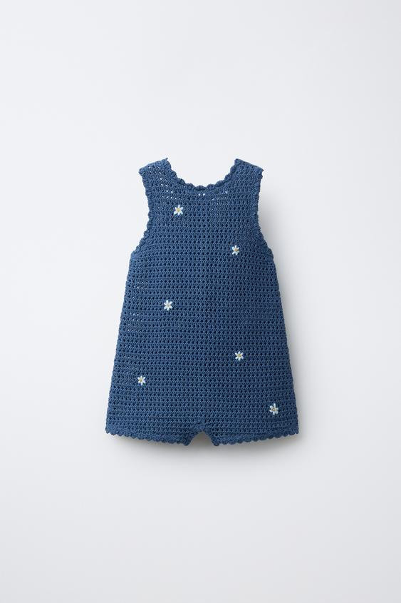 EMBROIDERED EYELET KNIT ROMPER | Zara US