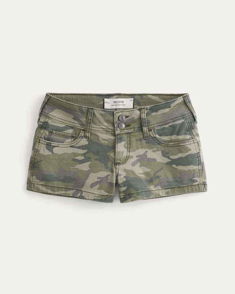 Low-Rise Y2K Camo Twill Shortie Shorts | Hollister (US)
