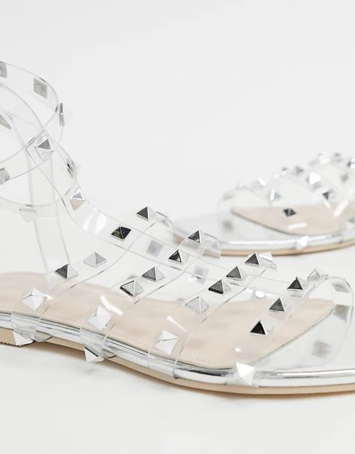 Public Desire Publicity clear flat sandal with silver studs | ASOS US