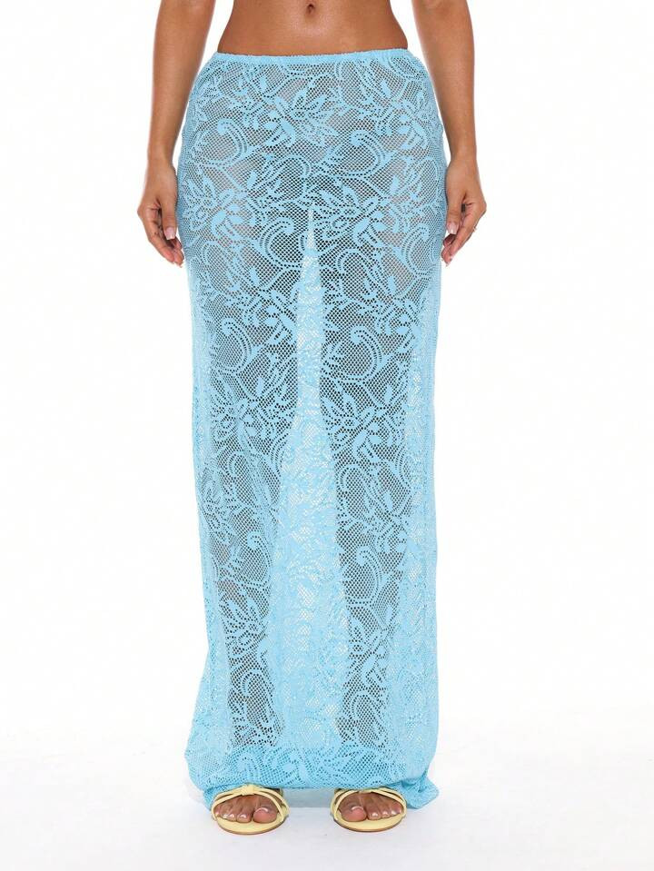 Musera Resort Mid Rise Lace Loose Maxi Skirt Only Summer Spring Holiday Vacation Sexy Club Ibiza Beachwear Nanoscopic | SHEIN