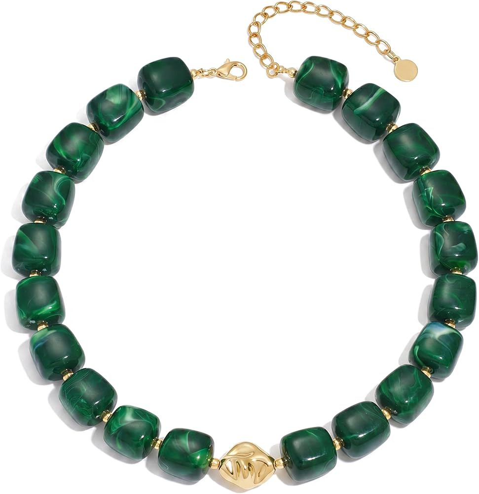 Beaded Necklaces for Women Boho Chunky Necklace Statement Big Resin Bead Choker Fashion Summer Be... | Amazon (US)