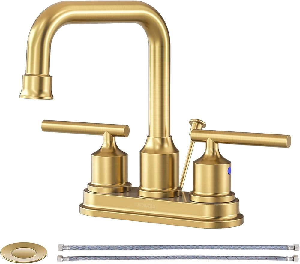 WOWOW Brushed Gold Bathroom Faucet 4 inch Bathroom Sink Faucet 3 Hole RV Bathroom Faucets for Sin... | Amazon (US)