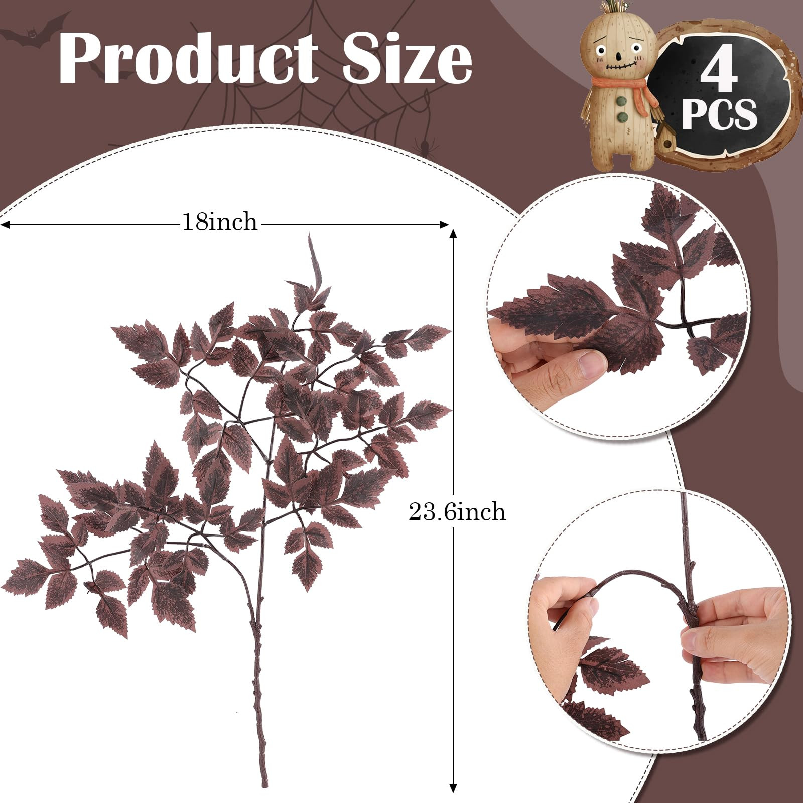 Hananona 4 Pcs Artificial Cimicifuga Leaf Spray, 23 in Faux Burgundy Fall Greenery Branch with Lo... | Amazon (US)
