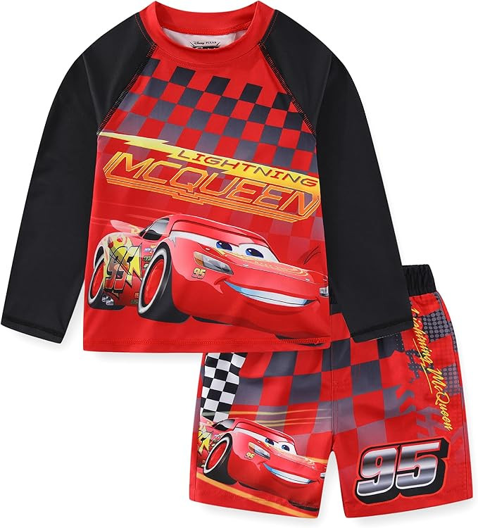 Disney Cars Lightning McQueen Boys UPF 50+ Rash Guard and Swim Trunks Swimsuit Set for Toddler an... | Amazon (US)