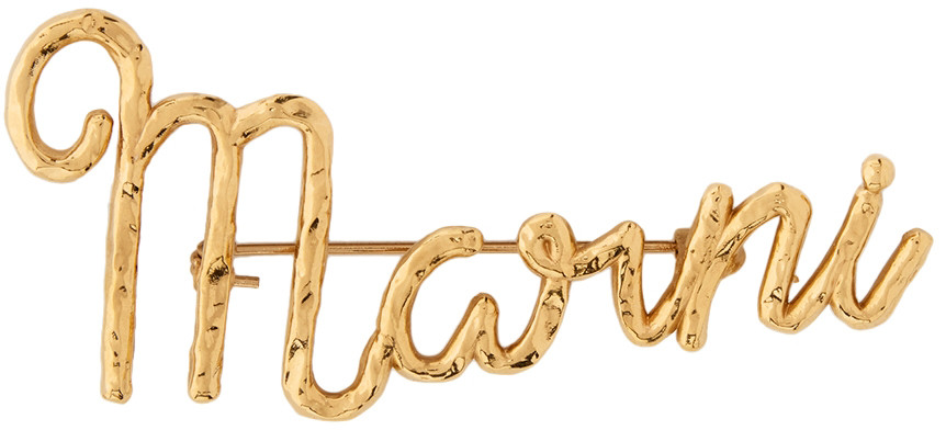 Gold Italic Logo Brooch | SSENSE