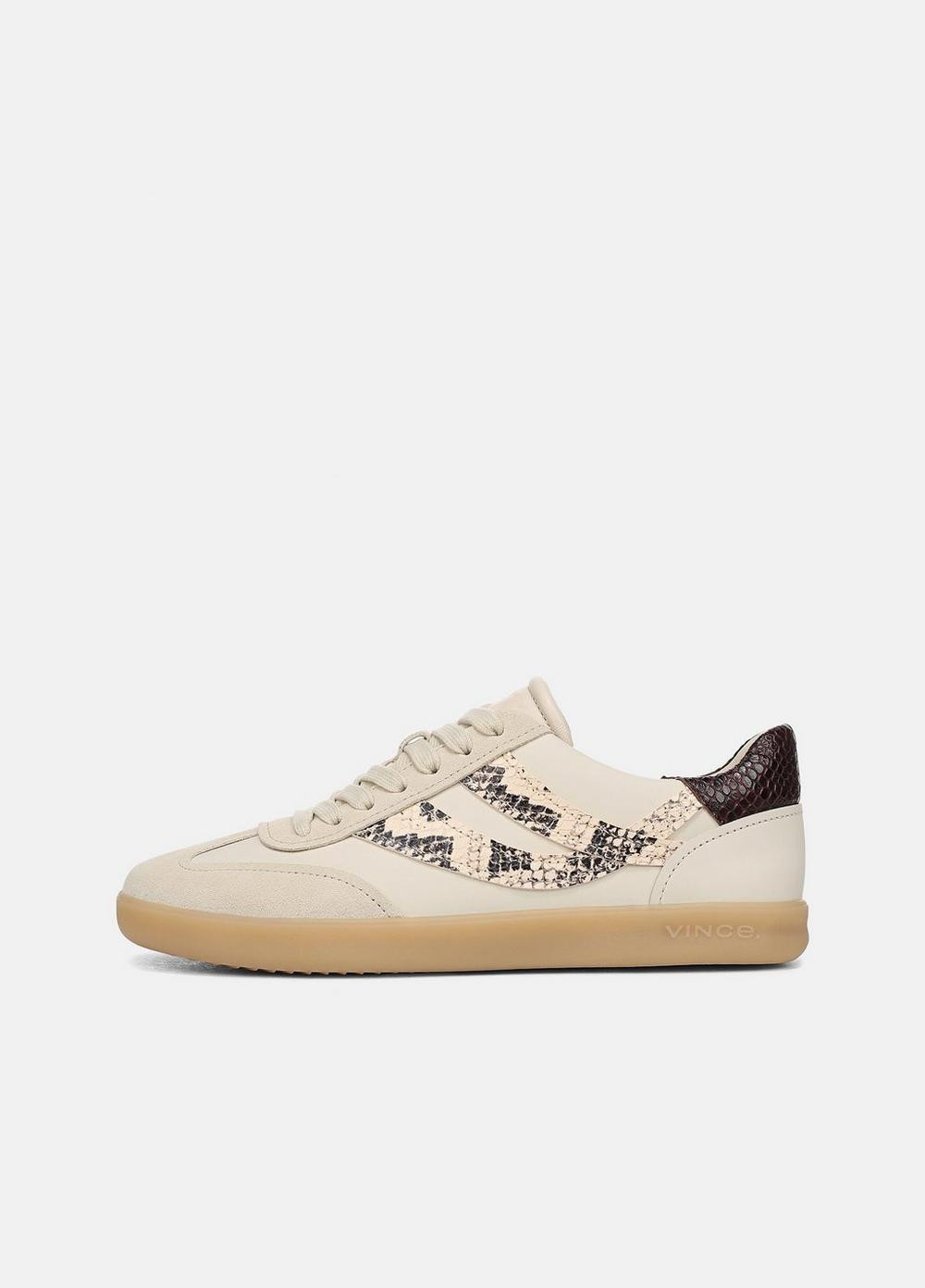 Women's Oasis Snake-Embossed Leather & Suede Sneaker, Moonlight/shell Pink, Size 7.5 Vince | Vince LLC