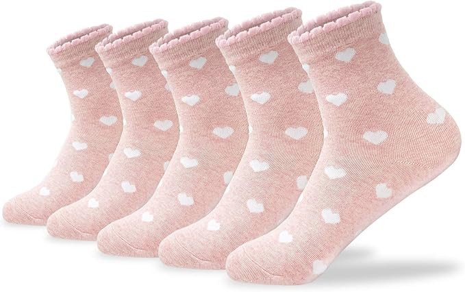 5 Pairs Heart Pattern Crew Socks For Women - Cute Cotton Womens Socks for Size 6,7,8,9,10 by Cuti... | Amazon (US)