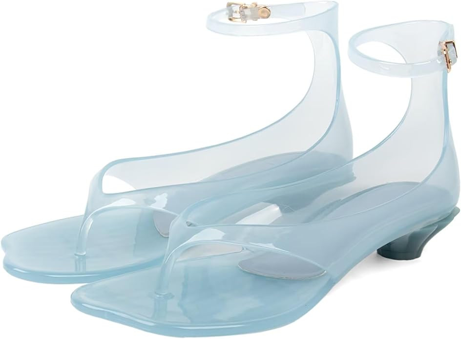 Agodor Jelly Thong Heeled Sandals for Women,Clear Flip Flop Low Kitten Heels for Women Square Ope... | Amazon (US)