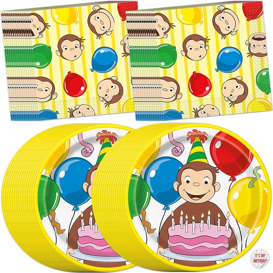 Curious George Plates and Napkins | 32 Plates and 32 Napkins | Curious George Birthday Decoration... | Amazon (US)