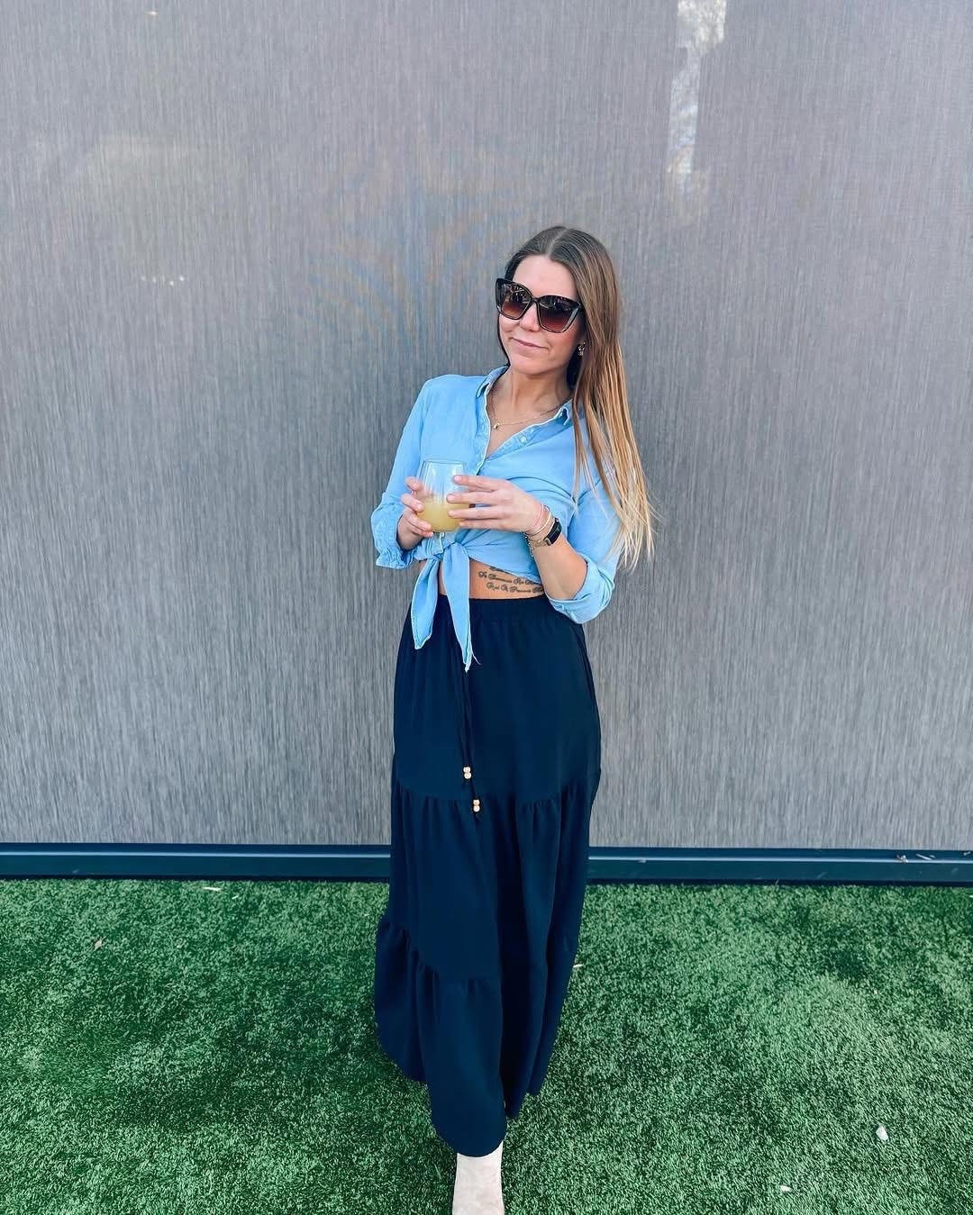 Brewery outfit, maxi skirt, spring/fall 