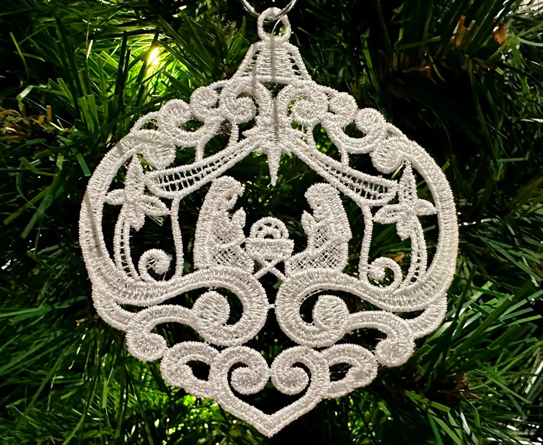 Elegant Nativity Ornament, Holy Family, Stable, Palm Trees & Star of Bethlehem, Embroidered Lace ... | Etsy (US)