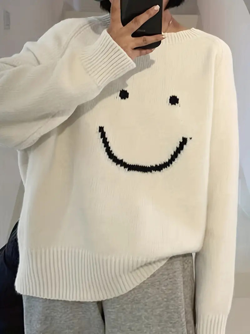 Graphic Pattern Crew Neck Pullover Sweater Cute Long Sleeve - Temu | Temu Affiliate Program