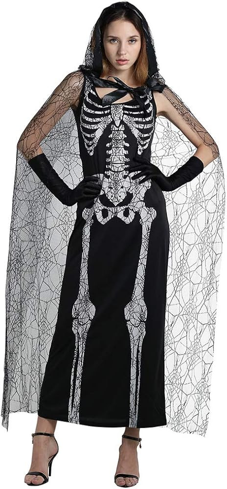 EraSpooky Women's Spider Web Skeleton Adult Halloween Costume(Black, OneSize) | Amazon (US)