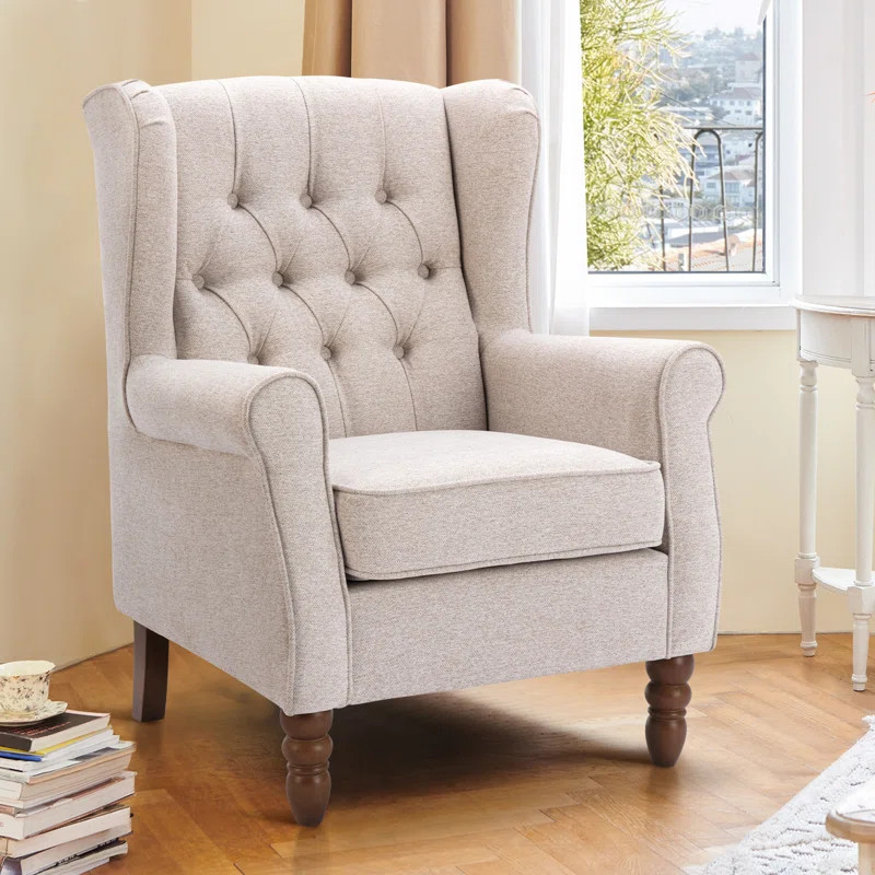 Button-Tufted Small Wingback Accent Chair with Rolled Arm and Thick Padded Cushion | Wayfair Professional