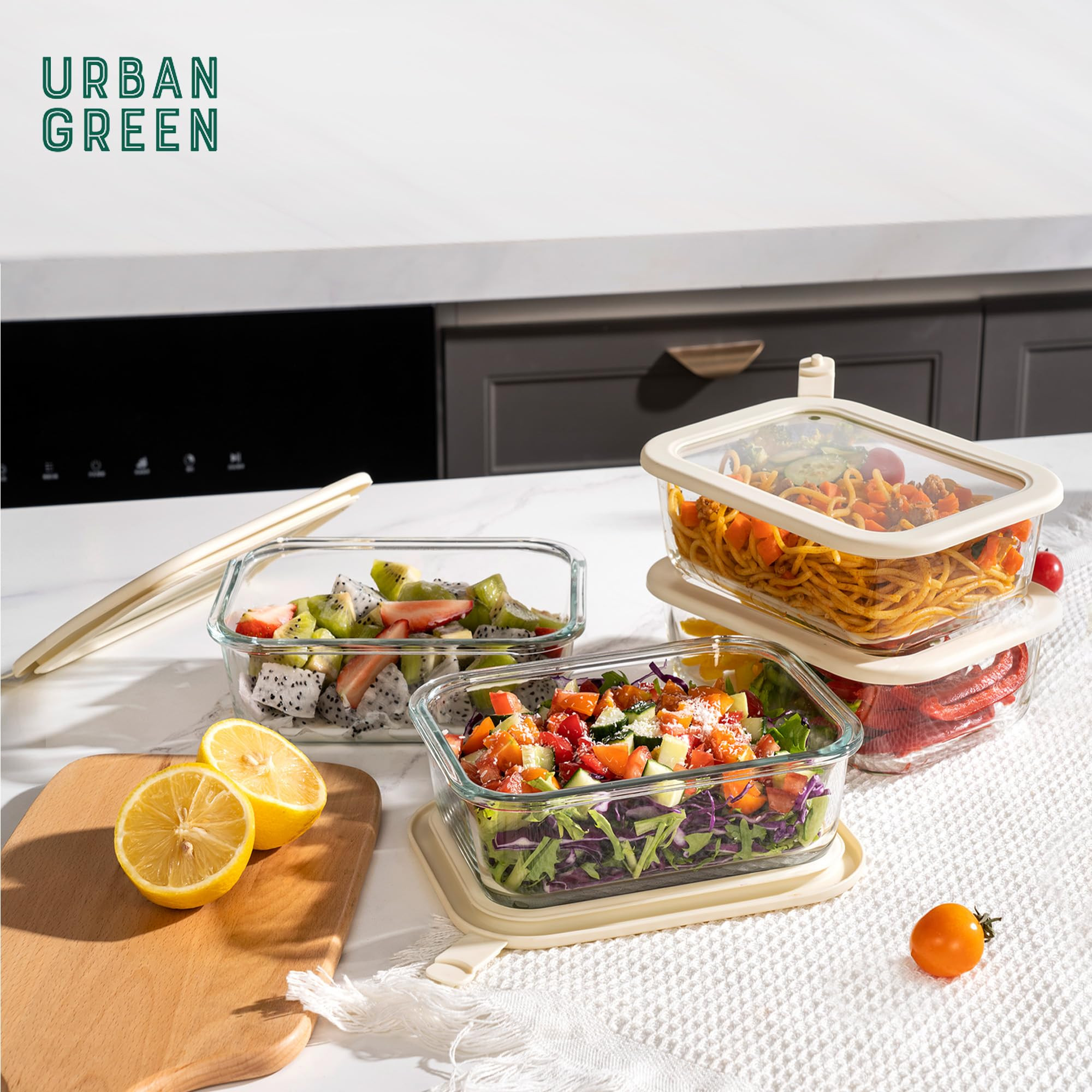 Urban Green Glass Food Storage Containers with Glass Lids, Microwave Safe Food Container Set, Air... | Amazon (US)