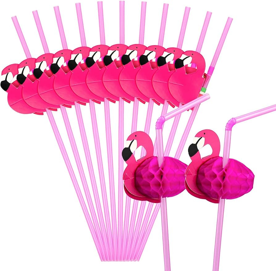 Hysagtek 50 Pcs Flamingo Straws Flamingo Drinking Straws Bachelorette Straws Bendable Cocktail St... | Amazon (US)