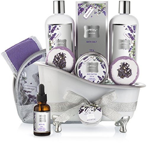Mothers Day Bath Gift Basket Set for Women: Relaxing at Home Spa Kit Scented - Lavender and Jasmine with Large Bath Bombs, Salts, Shower Gel, Body Butter Lotion, Bath Oil, Bubble Bath, Loofah & More | Amazon (US)