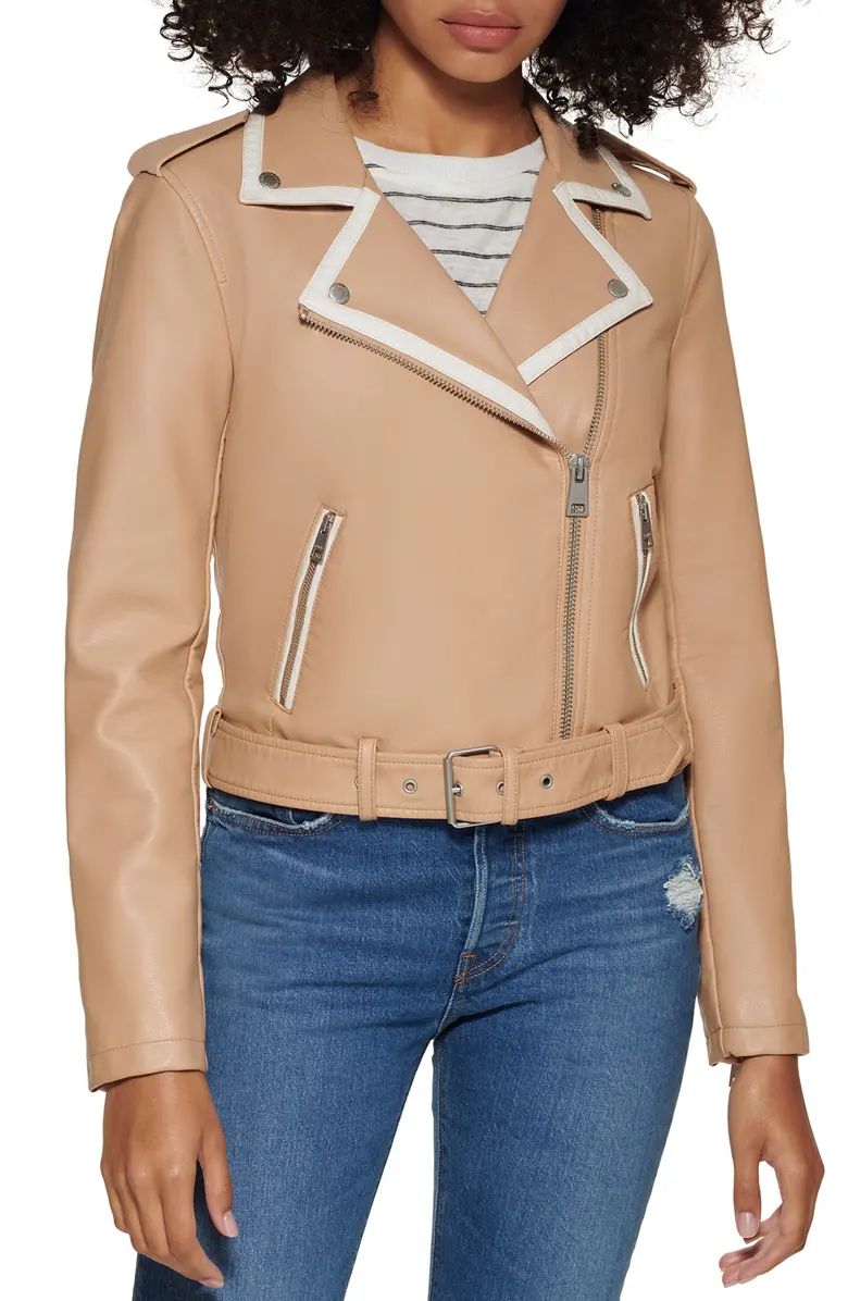 Contrast Trim Faux Leather Moto JacketLEVI'S® | Nordstrom