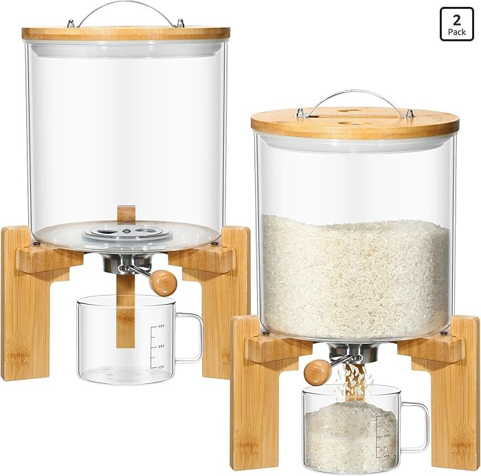 Zhehao 2 Pcs 5l Glass Rice Dispenser Flour Cereal Rice Storage Container Creative Cereal Holder w... | Amazon (US)