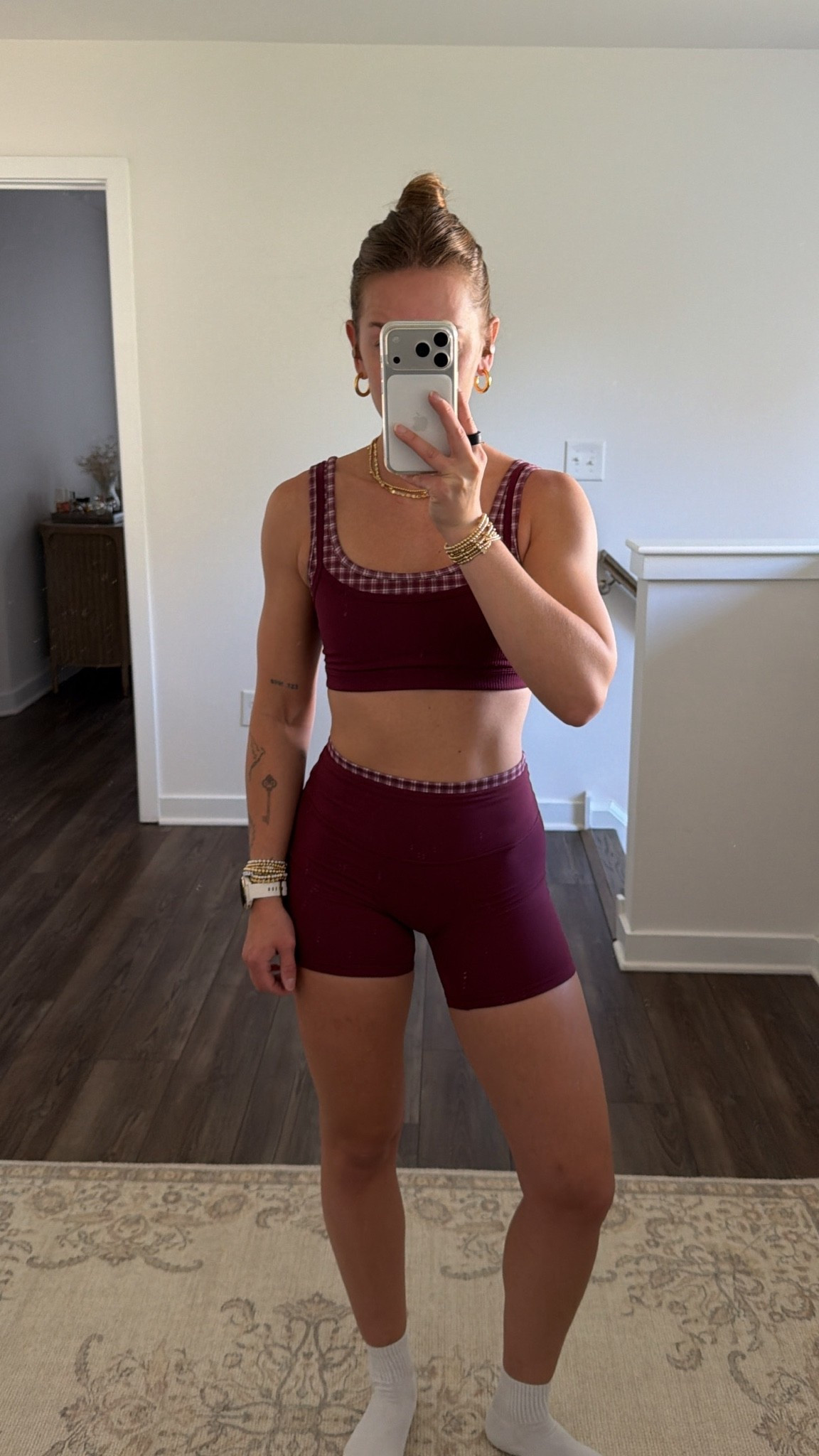 10/8/26 At-Home Strength Workout Fit 💪🏼🤎

Today's workout fit for a quick 30-minute strength training session in our home gym 💪🏼🤎 Wearing my @abercrombie YPB biker shorts set (XS in both top + bottoms) with my @Aritzia Best Ever socks.
Linking my everyday workout essentials too — Garmin watch + Beats headphones!
